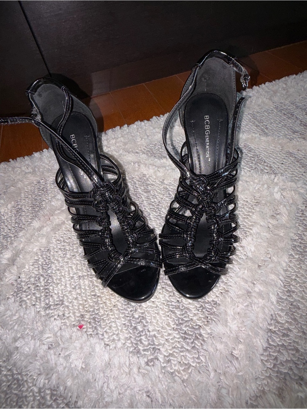 BCBGeneration Black Strappy Knot-Detail High Heel Sandals